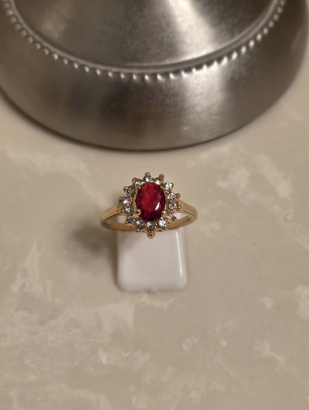 Gold CZ and Ruby Ring Size 9